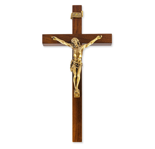 Genuine Walnut Wood Wall Crucifix, 9" | Style B