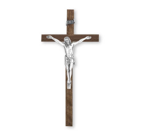 Walnut Wood Wall Crucifix, 10"  | Style N