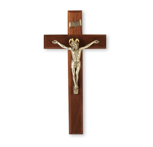 Walnut Wood Wall Crucifix, 11" | Style F