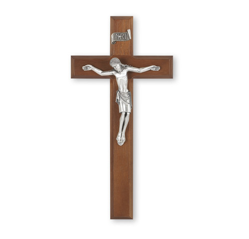 Walnut Wood Wall Crucifix, 11" | Style J