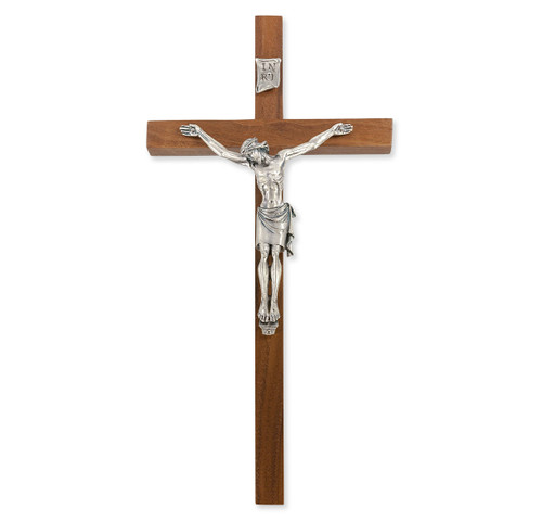 Walnut Wood Wall Crucifix, 11"