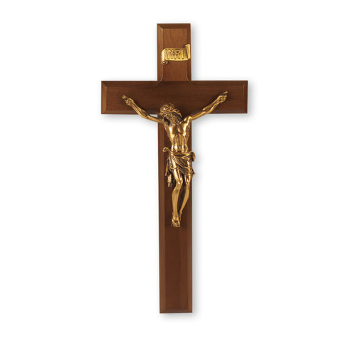 Walnut Wood Wall Crucifix, 11" | Style B