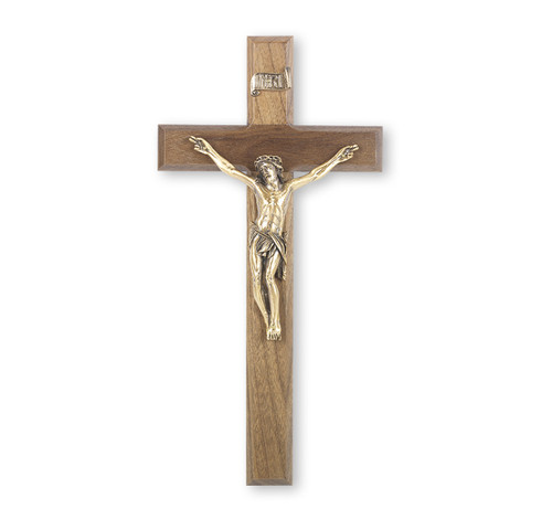 Walnut Wood Wall Crucifix, 12" | Style E