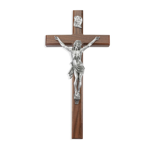 Walnut Wood Wall Crucifix, 15" | Style A