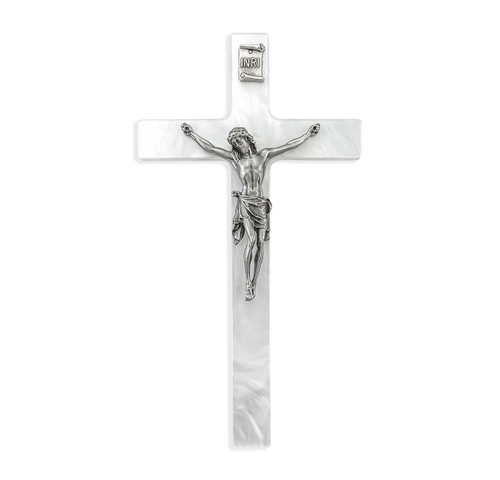 White Pearlized Crucifix, 7"