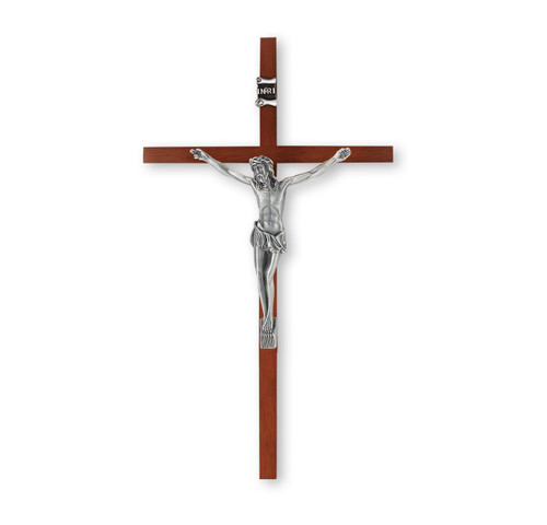 Wood Crucifix with Antique Silver Corpus