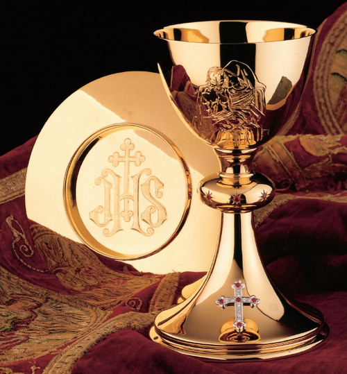#2374 "The Piety" Chalice & Scale Paten | 7 5/8", 12 oz. | 24K Gold Plated Sterling Silver