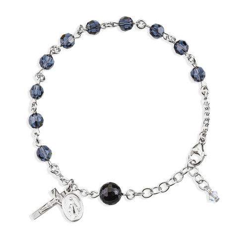 Sterling Silver Rosary Bracelet Created with 6mm Graphite Swarovski Crystal Round Beads