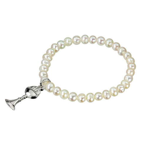 Freshwater Pearl Communion Chalice Stretch Bracelet