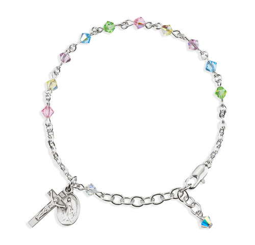 Rosary Bracelet Created with 4mm Multi-Color Swarovski Crystal Rondelle Beads