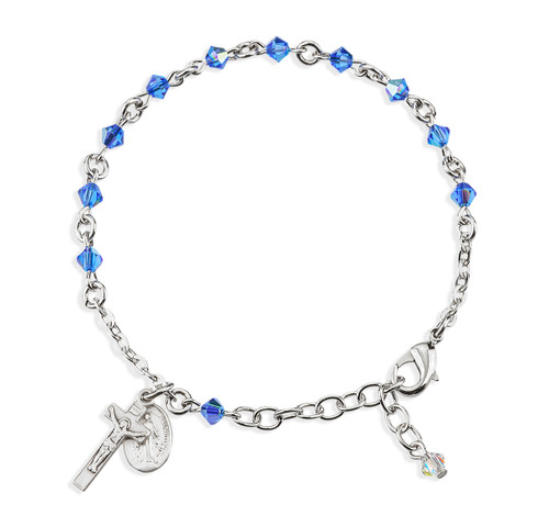 Rosary Bracelet Created with 4mm Sapphire Swarovski Crystal Rondelle Beads