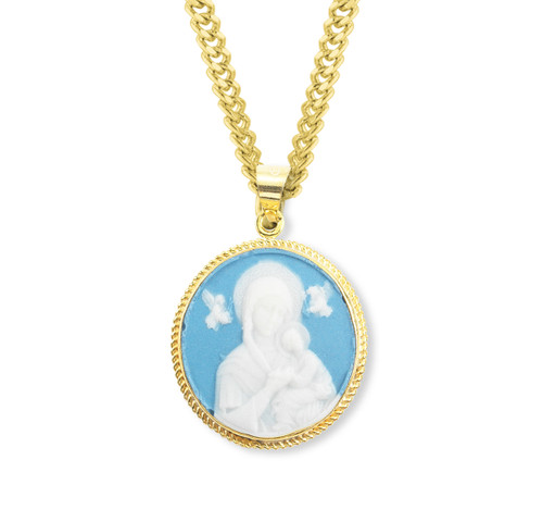 Light Blue Sterling Silver Our Lady of Perpetual Help Cameo Medal