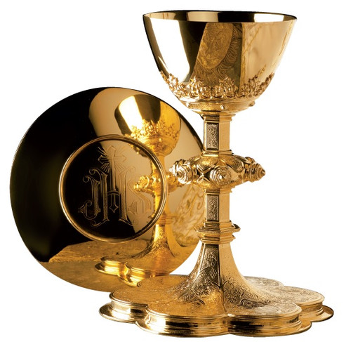 #2975 Gothic Chalice & Scale Paten | 8 5/8", 14oz. | Sterling Silver | 24K Gold Plated