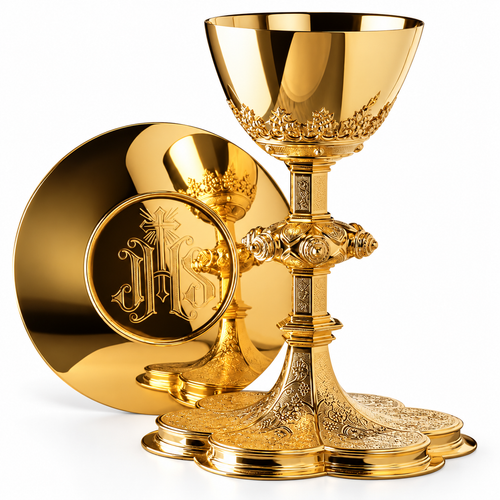 #2975 Gothic Grape & Vine Chalice and Paten | 8 5/8", 14oz. | 24K Gold-Plated & Sterling Silver