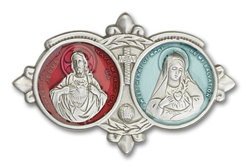 Jesus & Mary Visor Clip with Red & Blue | Multiple Finishes Available