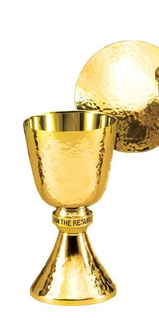#495 I Am The Resurrection Chalice & Paten | 7 3/8", 16oz. | 24K Gold-Plated