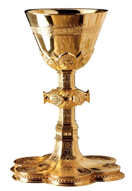 #2990 Gothic Style Chalice & Scale Paten | 8 3/4", 13oz. | Sterling Silver | 24K Gold Plated