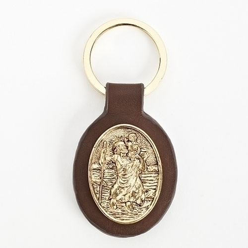 St. Christopher Genuine Leather Keychain