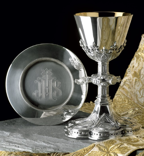 #2410 Chalice & Scale Paten | 8 3/8", 15oz. | Brass and Sterling Silver | 24K Gold Lined