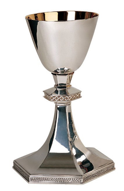 #2404 Gothic Chalice & Dish Paten | 8 5/8", 12oz. | Brass and Sterling Silver | Silver Plated | 24K Gold Lined