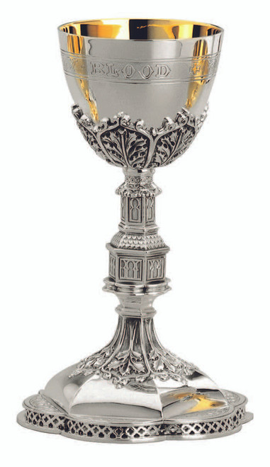 #2380 Gothic Chalice & Dish Paten | 9 1/4", 12oz. | Brass and Sterling Silver | Silver Plated | 24K Gold Lined