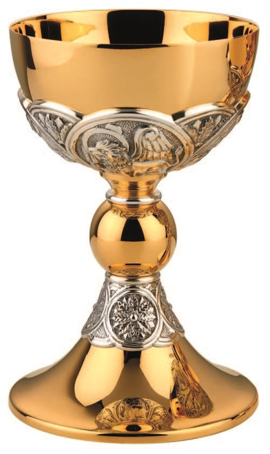 #2275 Evangelists Two-Tone Chalice | 7 1/4" | Brass and Sterling Silver | 24K Gold Plated