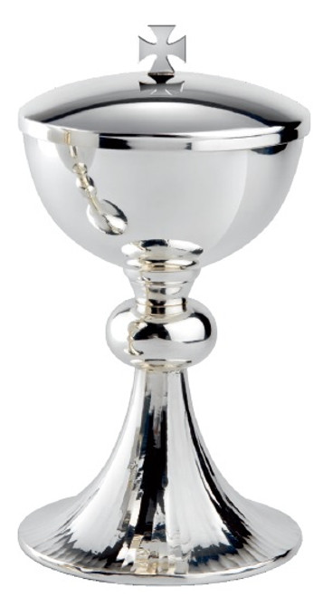 #2521 Hand Chiseled Covered Ciborium | 8 1/2", 200 Hosts | Brass | Silver Plated