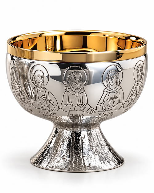 #2948-2 Twelve Apostles Open Ciborium | 300 Hosts | Silver-Plated & 24K Gold-Lined | Made in Spain