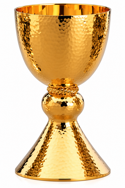#2736 The Bavarian Hand-Hammered Chalice & Bowl Paten | 7-1/8", 18oz. | 24K Gold Plated | Made in Spain