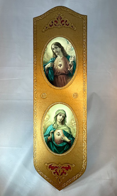 22" Sacred Hearts of Jesus & Mary Florentine Plaque | Made In Italy | One-of-a-Kind