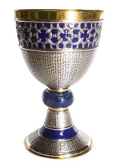 #329 Large Hand-Chiseled "Coptic Cross" Chalice | 7 5/8", 10oz. | Sterling Silver Cup | Handmade in Italy