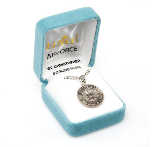 Sterling Silver Air Force Medal with St. Christopher on Reverse Side