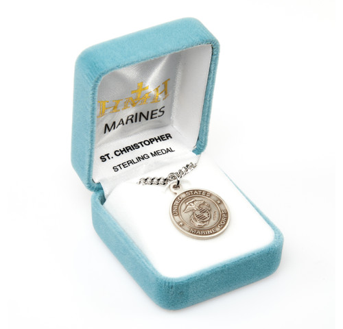 Sterling Silver Marines Medal with St. Christopher on Reverse Side