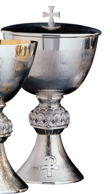 #1018-1 Straw Hammered Ciborium | 8 7/8", 300 Host | Sterling Silver | 24K Gold Lined