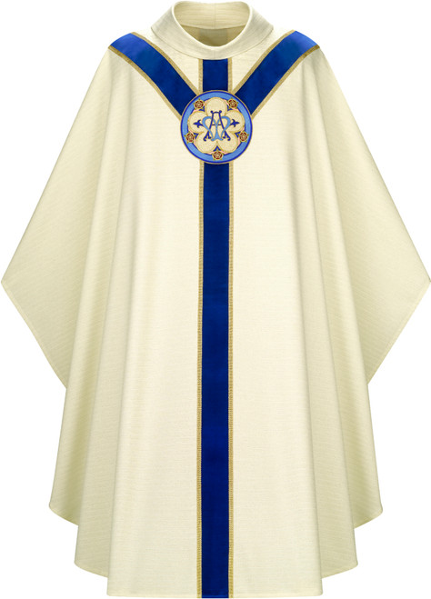 #5162 Hand Embroidered Marian Chasuble with Velvet Orphrey | Roll Collar | Wool