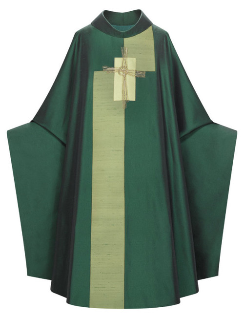 #90102 Embroidered Cross Monastic Chasuble | Roll Collar | Silk/Poly | All Colors