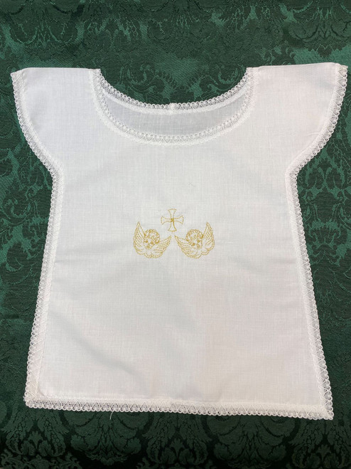 Cherub Angel Baptismal Bib | Mixed Cotton & Gold Thread