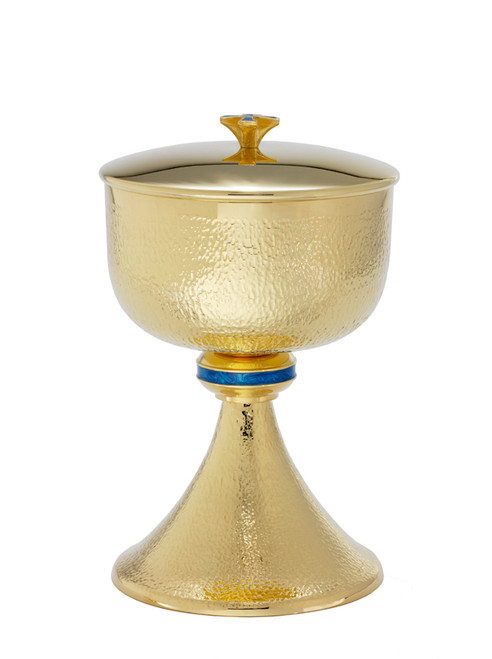 7-5/8" Basketweave Texture Traditional Covered Ciborium | 24K Gold Plated