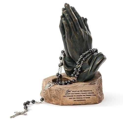 6" Praying Hands Tabletop Rosary Holder & Figure | Resin