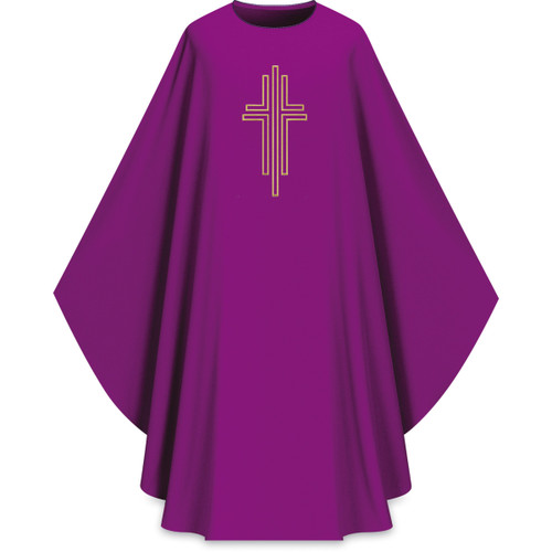#5057 Gold-Thread Embroidered Cross Gothic Chasuble | Plain Collar | Poly/Viscose | All Colors