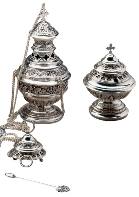 #650 Gothic Style Censer, Boat & Spoon | Multiple Finishes Available