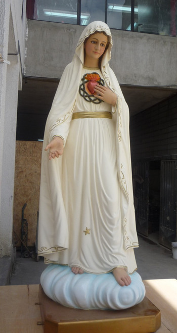 72" Our Lady of Fatima with Heart Fiberglass Statue | Multiple Finishes Available | Made in Colombia
