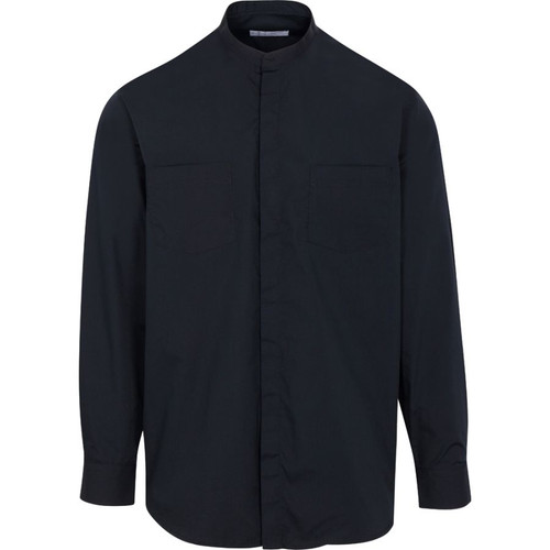 Black Clergy Shirt | Neckband Collar | Long Sleeve | Poly/Cotton