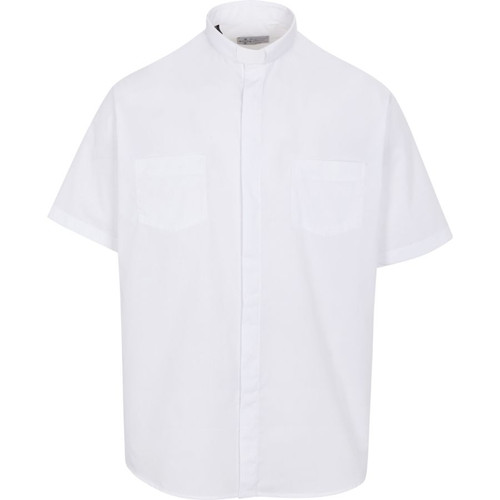 Ample Cut White Clergy Shirt | Tab Collar | Short Sleeve | Poly/Cotton