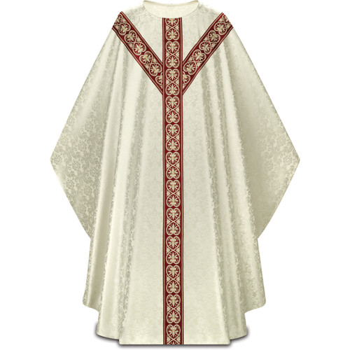 #5297 Woven Gold Galoon Gothic Chasuble | Plain Neck | 100% Damask Poly | All Colors