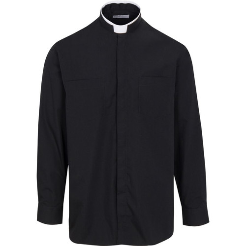 Black Clergy Shirt | Tonsure Collar | Long Sleeve | Poly/Cotton