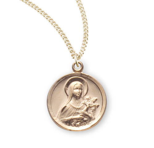 Gold Over Sterling Silver Saint Therese The Little Flower Medal