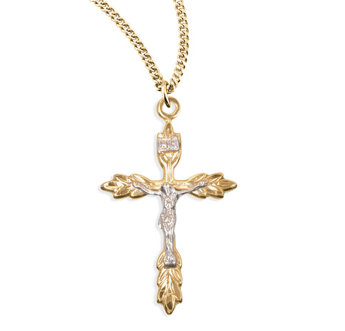 Gold Over Sterling Silver Two Tone Wheat Crucifix