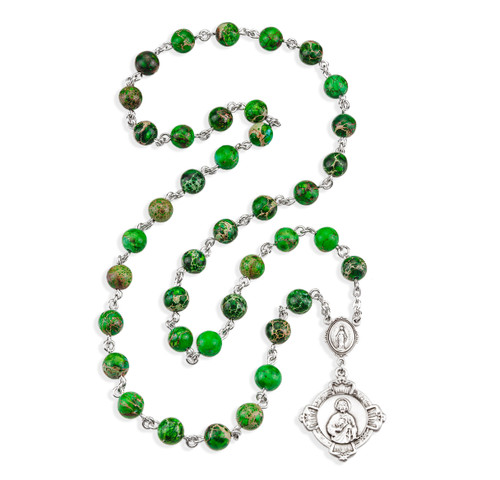 Sterling Silver St. Jude Chaplet with Miraculous Centerpiece made with Imperial 8mm Green Jasper Beads 6mm