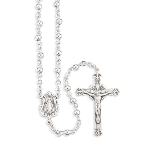 4mm High Polished Sterling Round Beads and Miraculous Medal Center